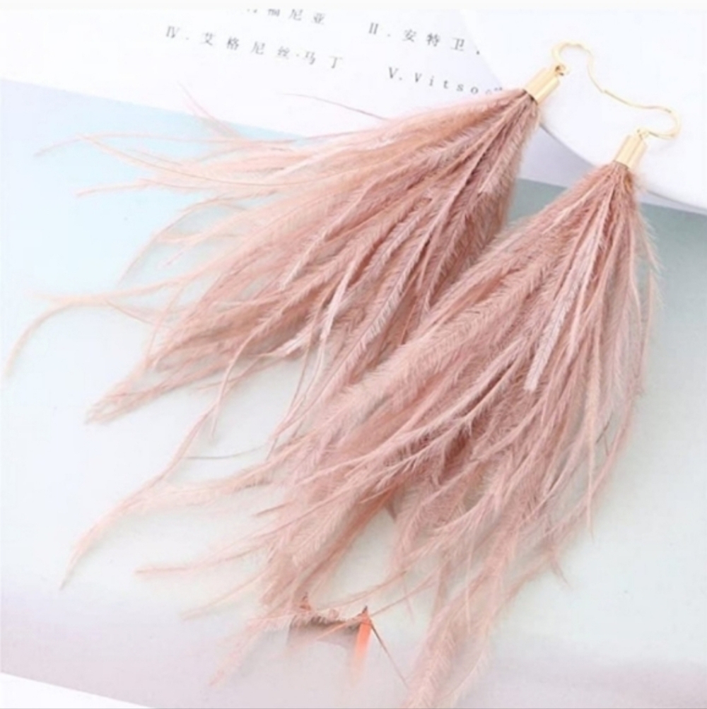 Free People Pink Ostrich Feather Earrings